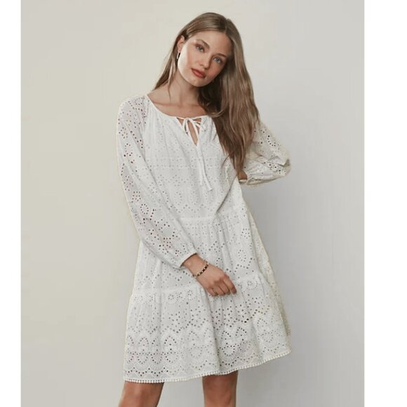 Karen Kane Dresses & Skirts - Karen Kane White Eyelet Cotton Tiered  Long Sleeve dress L